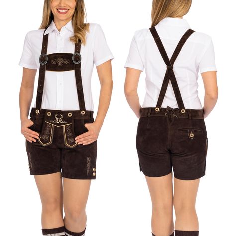 PRICES MAY VARY. Genuine Leather Imported Belt closure 🍺 TRADITIONAL LEDERHOSEN DESIGN: These authentic leather Lederhosen for women come in the ORIGINAL design by Bavaria Trachten, Germany with GORGEOUS EMBROIDERY and are extremely comfortable to wear. Make them the centerpiece of your original Oktoberfest outfit! 🍺 PREMIUM GENUINE LEATHER: These traditional German Womens Lederhosen are made from 100% genuine cow suede, a superior quality material guaranteed to withstand the test of time. The Octoberfest Outfit, Lederhosen Women, Women Short Pants, Lederhosen Costume, German Lederhosen, Traditional Women, Oktoberfest Outfit, Beer Festival, Leather Trousers