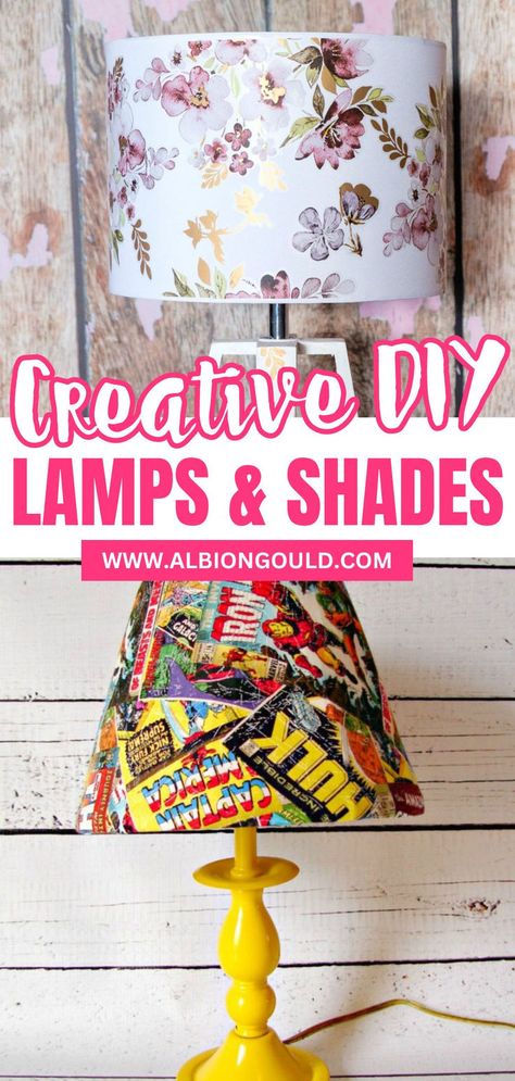 Transform your space with creative DIY lamps and shades. From upcycling old materials to creating entirely new designs, these projects are perfect for anyone looking to add a unique touch to their home decor with one-of-a-kind lighting pieces. Small Lamp Shades Diy, Lamp Shade Diy Ideas, Hand Painted Lamp Shades, Diy Lamp Shade From Scratch, Lamp Makeover Diy, Diy Lamp Shade Makeover, Upcycled Lampshade, Lamp Shades Diy, Decoupage Lampshade