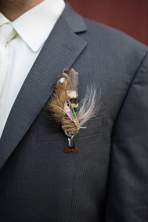 Rustic Fish Boutonniere by HuberStudios on Etsy Fishing Boutonniere, Fishing Themed Wedding, Wedding Boutonnieres, Fishing Wedding, Boutonniere Wedding, Button Holes, Fishing Theme, Wedding Preparation, Groom Attire