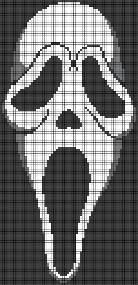 Horror Movie Graphgan, Ghostface Grid Pattern, Simple Crochet Graph, Ghost Face Crochet Tapestry, Scream Tapestry Crochet, Hocus Pocus Alpha Pattern, Ghostface Tapestry, Crochet Blanket Alpha Pattern, Scream Crochet Pattern Free