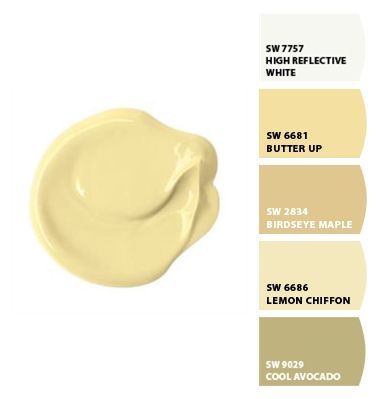 I love this butter color by Sherwin Williams.  SW 6681. Lemon Chiffon Sherwin Williams, Sw Butter Up, Sherwin Williams Butter Up, Sherwin Williams Lemon Chiffon, Sw Yellow Paint Colors, Butter Up Sherwin Williams, Butter Yellow Paint Colors, Butter Yellow Bedroom, Butter Paint Color