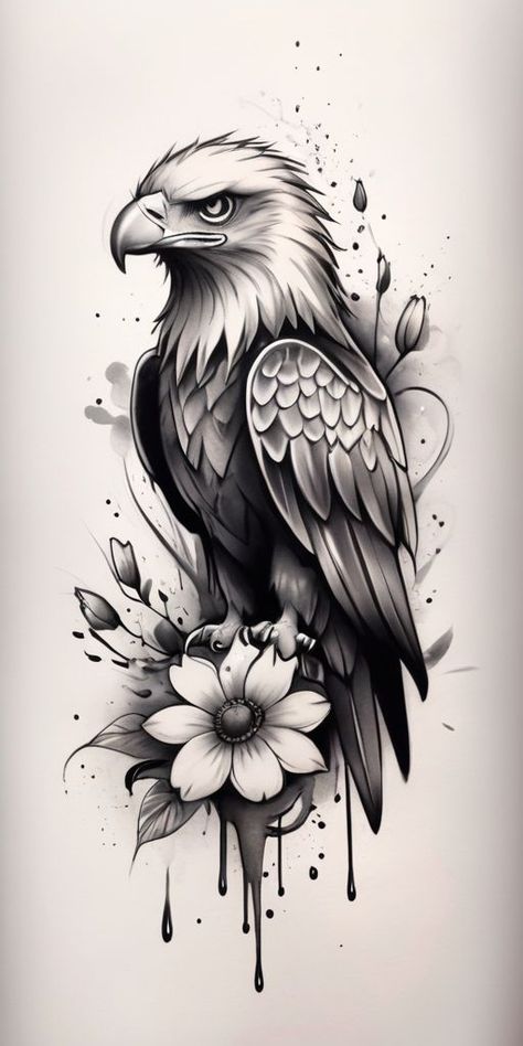 Eagle With Crown Tattoo, Falcon Hand Tattoo, Owl And Eagle Tattoo, Eagle Woman Tattoo, Eagle Shoulder Tattoos For Women, Eagle Thigh Tattoo For Women, Leg Tattoos Animals, Hawk Tattoos For Women, Eagle Sketch Tattoo