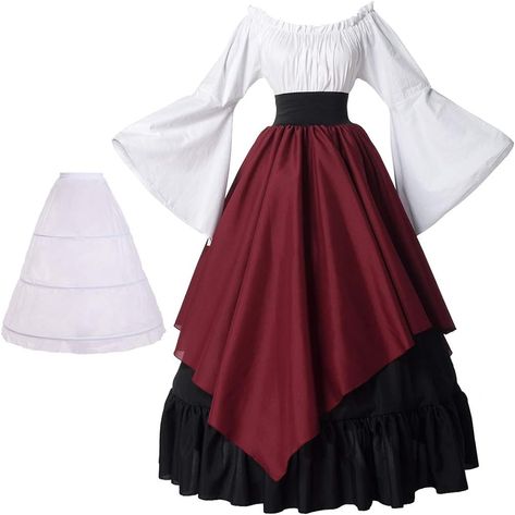 BPURB Women's Medieval Dress Renaissance Costumes Dress(Top & Skirt & Petticoat), Black/Coffee, Small : Amazon.ca: Clothing, Shoes & Accessories Medieval Costume Women, Womens Medieval Dress, Women Pirate, Gothic Victorian Dresses, Pirate Dress, Victorian Skirt, Pirate Cosplay, Fair Outfits, Witch Dress