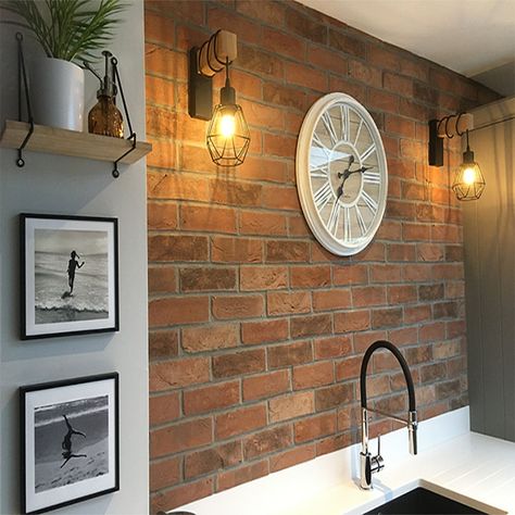 Once your installation is complete that’s when the fun starts! No matter where your taste in decor sits, from country cottage, urban chic or somewhere in between the humble brick will always provide the perfect backdrop. . . . #exposedbrick #brickslips #reclaimedbrick #urbanchic #brickfeaturewall #industrialinteriors #thebricktilecompany Brick Slips Kitchen, Italian Kitchen Ideas, Half Bathroom Makeover, Interior Design Kitchen Rustic, Brick Slip, Small Half Bathroom, Brick Wall Tiles, Brick Slips, Kitchen Splash Back