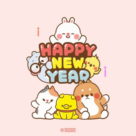 Happy New Year 2023 Anime, Chinese New Year Gif, Happy New Year Cute, Tonton Friends, Gif Cute, New Year Cartoon, Happy New Year Gif, Cute Image, New Year Gif