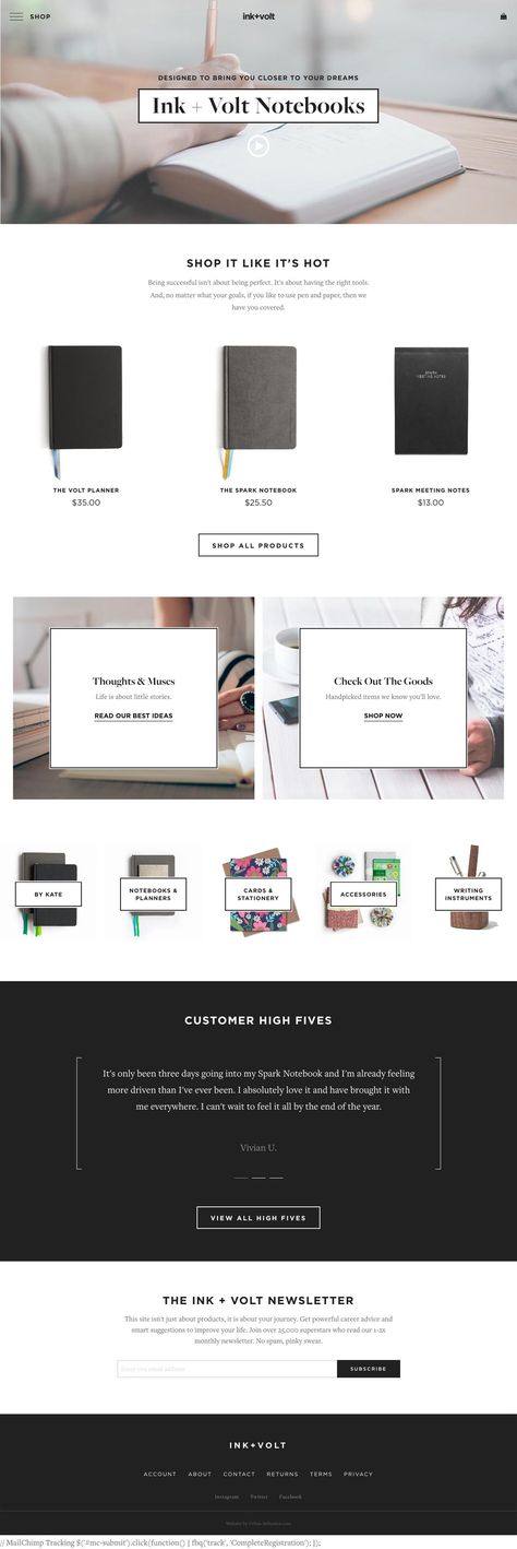 eCommerce website: Ink + Volt Notebook Website Design, Office Supplies Design, Tech Inspiration, Notebook Shop, Online Shop Design, Ecommerce Website Design, Design Gallery, Ecommerce Website, Web Design Inspiration