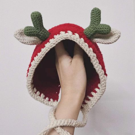 Christmas Deer Hat Crochet Pattern Christmas Hat Crochet - Etsy Ireland Crochet Hats Christmas, Crochet Christmas Items To Sell, Crochet Elf Hat With Ears Free Pattern, Christmas Knit Hats, Crochet Hat Christmas, Crocheted Christmas Hat, Handmade Christmas Gifts Crochet, Grinch Hat Crochet, Christmas Knit Hat