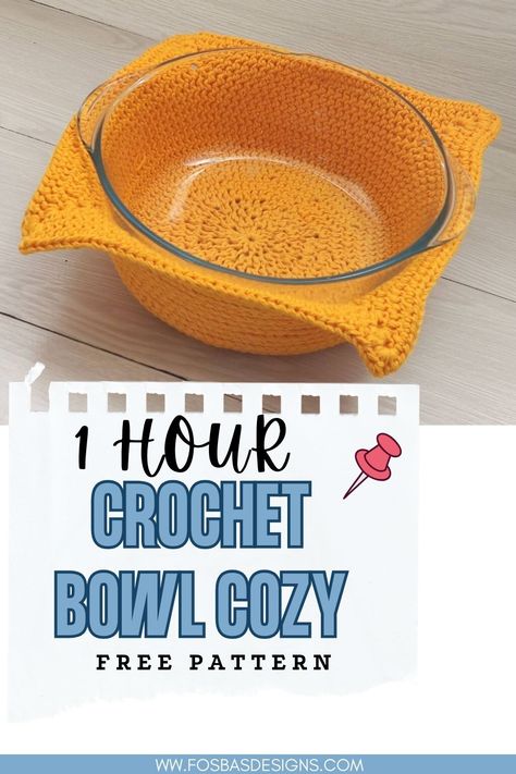 Quick Microwave Bowl Cozy Crochet Pattern - Fosbas Designs Bowl Cozy Crochet Pattern, Bowl Cozy Crochet, Crochet Bowl Cozy, Soup Bowl Cozy, Microwave Bowl Cozy, Crochet Hot Pads, Crochet Bowl, Cozy Crochet Patterns, Crochet Cozy