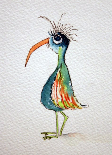 Funny Watercolor Paintings, Whimsical Art Paintings, Bird Watercolor Paintings, Diy Watercolor Painting, Watercolor Flower Art, Watercolor Art Lessons, Watercolor Paintings Tutorials, Happy Paintings, Bird Drawings