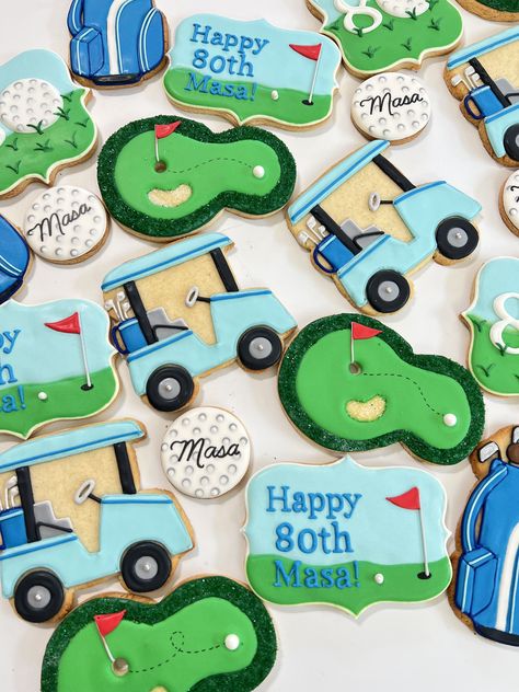 Golf Cookies Decorated, Golf Cookies, Surprise 50th, 30th Birthday Decorations, Cookie Business, Golf Birthday, Cookies Decorated, Cut Out Cookies, Cute Cookies