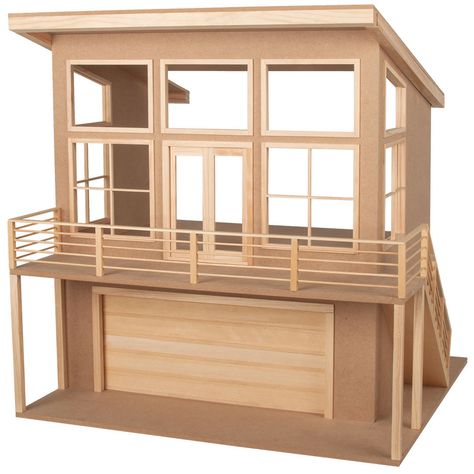 Contemporary Dollhouse Kit Modern Mini House, Modern Dolls House, Modern Garage Doors, Kids Doll House, Dollhouse Design, Hood Canal, A Modern House, Modern Garage, Modern Dollhouse