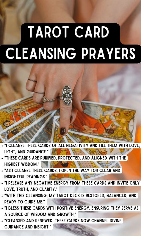 Affirmation Tarot Cards, Tarot Card Blessing, Tarot Deck Cleanse, Tarot Sayings, The Hermit Tarot Meaning Reversed, How To Cleanse Tarot Cards, Tarot Blessing, Cleanse Tarot Deck, Cleansing Tarot Deck