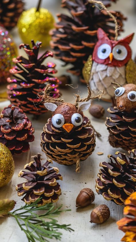 🍂✨ Pine Cone Crafts Fun! ✨🍂  Transform ordinary pine cones into festive decorations or adorable animals with a splash of paint and a touch of glitter. 🎨🐿️  Perfect for a cozy afternoon of creativity with the kids!  #PineConeCrafts #FestiveDecor #CreativeKids #DIYCrafts #FamilyFun #NatureCrafts #KidsActivities #CraftingTogether Pinecone Activities, Splash Of Paint, Pinecone Crafts, Cozy Afternoon, November Crafts, Cone Crafts, Fun Fall Crafts, Pretty Crafts, Pine Cone Decorations