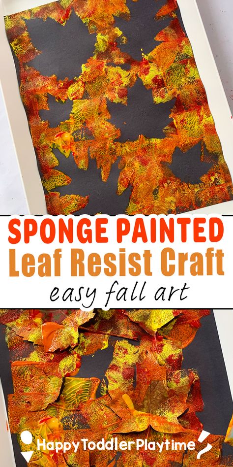 Sponge Painted Leaf Resist Art - Happy Toddler Playtime Broccoli Painting Preschool, Toddler Fall Painting Ideas, Fall Sponge Painting, Harvest Time Crafts For Toddlers, Autumn Painting For Toddlers, Nursery Arts And Crafts, Reggio Inspired Fall Activities, Leaves Gross Motor Activities, Leaf Art Activities Preschool