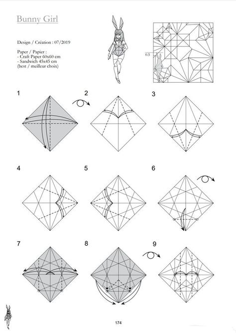 Origami Human, Origami Girl, Bunny Origami, Origami Bunny, Creative Origami, Origami Diagrams, Kraf Kertas, Origami Patterns, Instruções Origami