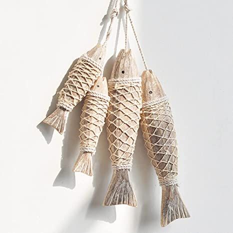 Wooden Fish Decor, Fish Net Decor, Decor Marin, Nautical Ornaments, Fish Home, Fish Wall Decor, Fish Ornaments, Wood Fish, Nautical Wall Decor