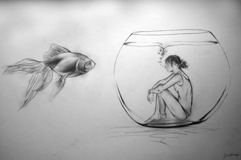 girl-inside-a-fish-tank-black-pencil-sketch-on-white-background-things-to-draw-when-your-bored-fish-on-the-outside Teenage Drawings, Meaningful Drawing Ideas, Meaningful Drawing, Easy Pencil Drawings, Pencil Sketches Easy, Graphic Heart, Pencil Drawing Tutorials, Pencil Sketch Drawing, Drawing Eyes