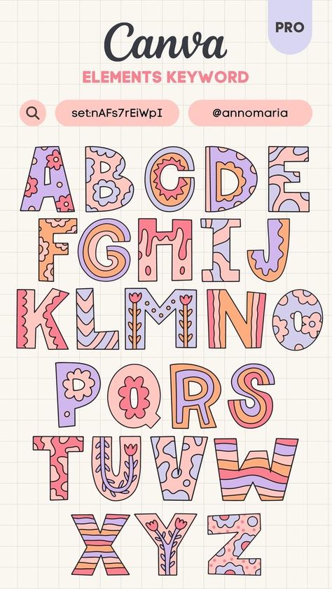 Canva Keywords Letters, Canva Scrapbooking Ideas, Canva Scrapbook, Doodle Letters Alphabet, Canva Letters, Cute Lettering, Letters Tattoo, Alfabet Font, Kids Alphabet