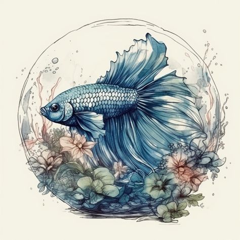 Premium Photo | Watercolor painting of a large betta fish Fish 3d Art, Fish Sketch, 23 Summer, Watercolor Fish, Fish Drawings, Temporary Tattoo Designs, Fish Tanks, Summer Art, Betta Fish