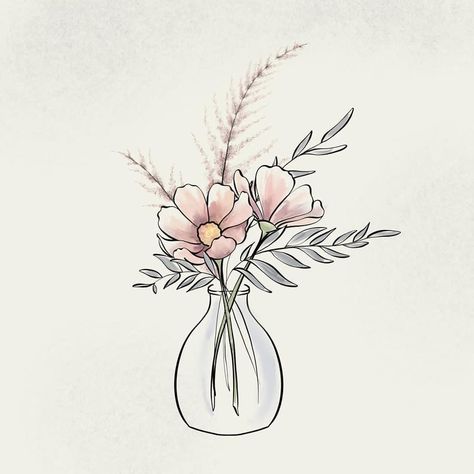 Potted Flower Tattoo, Vase Drawing Simple, Flowers In A Vase Tattoo, Vase With Flowers Drawing, Flower In Vase Tattoo, Vase Of Flowers Tattoo, Flowers In Vase Tattoo, Flower Pot Tattoo, Flower Vase Tattoo