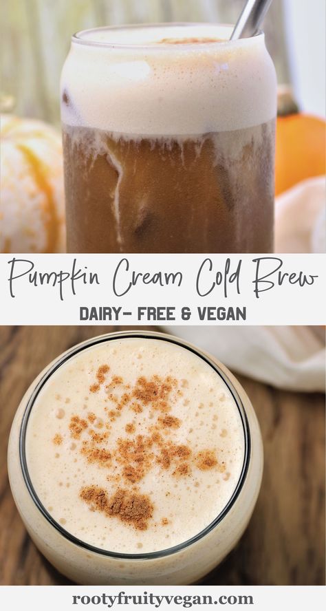 Vegan Pumpkin Cream Cold Brew, Healthy Pumpkin Cold Brew, Vegan Pumpkin Cold Foam Recipe, Dairy Free Pumpkin Sauce For Coffee, Vegan Pumpkin Coffee, Dairy Free Pumpkin Cream Cold Brew, Pumpkin Cold Foam Recipe Dairy Free, Non Dairy Pumpkin Cold Foam, Vegan Pumpkin Cold Foam