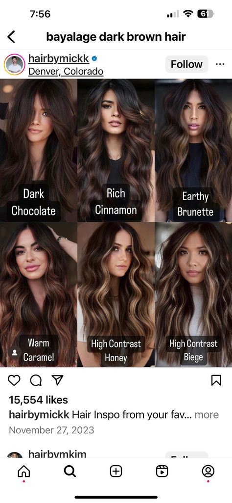 Brunette Shades Chart, Bayalage Brunette Chocolate, Tanned Skin Hair Color, Chocolate Brown Hair On Tan Skin, Shades Of Brunette Hair Chart, Dark Brown Global Hair Colour, Earthy Brunette, Rich Chocolate Brown Hair Color Formula, Earthy Brunette Hair