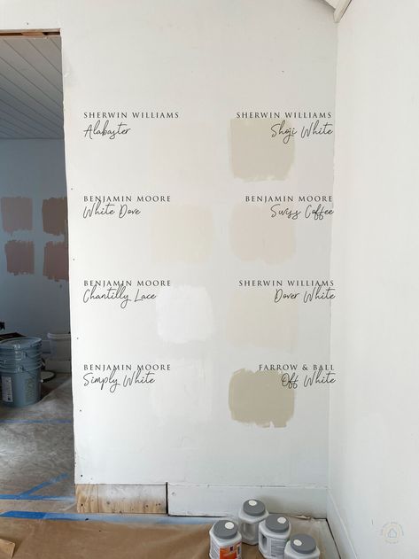 We Sampled 8 Popular White Paint Colors, Here are Our Favorites... — The Grit and Polish Paint Colors For White Bedroom Furniture, White Paint Samples On Wall, The Best Cream Paint Colors, Wherein Williams White Paint, Dark White Paint Colors, White Paint For Basement Walls, Dover White Living Room Walls, Popular White Paint Colors For Walls Sherwin Williams, Cottage White Paint Color