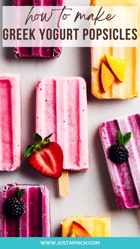 easy greek yogurt popsicle recipe Honey Yogurt Popsicles, Berry Yogurt Popsicles, Yogurt And Fruit Popsicles, Cherry Yogurt Popsicles, Yoghurt Popsicle Recipes, Creamy Fruit Popsicles, Homemade Greek Yogurt Popsicles, Strawberry Greek Yogurt Popsicles, Blackberry Popsicle Recipes