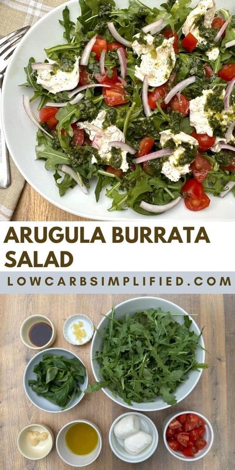 Burrata And Arugula Salad, Arugula Barata Salad, Keto Recipes With Burrata, Arugula Salad With Burrata, Keto Arugula Salad, Burrata Keto Recipe, Arugula Caprese Salad, Arugula Burrata Salad Recipes, Arugula Mozzarella Salad