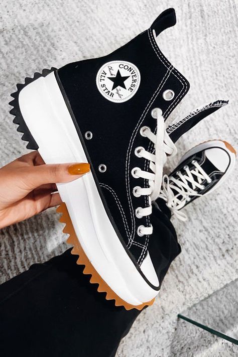 Canvas High-top Platform Trainers Converse Shoes High Top, Cute Converse Shoes, Converse Aesthetic, Cute Converse, Converse Platform, Platform Trainers, Pretty Shoes Sneakers, Shoes Outfit Fashion, Cute Sneakers