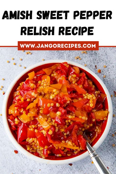 In this article, I will share with you an Amish sweet pepper relish recipe that is super delicious. this is a fairly easy recipe to make and can be made in no time at all! #AmishSweetPepperRelishRecipe #Recipes Sweet Red Pepper Relish Recipe, Roasted Red Pepper Relish, Copycat Jersey Mikes Pepper Relish, Sweet Pepper Relish Recipe, Red Pepper Relish Recipe, Sweet Relish Recipe, Pepper Relish Recipe, Sweet Pepper Relish, Pear Relish