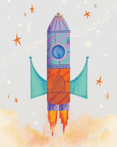 3, 2, 1 Lift off! If you look closely there seems to be an unexpected passenger 👽 who knows where they will end up. #rocketillustration #cresentmoon #intergalactic #retroillustration #whimsicalillustration #outerspaceart #kidlitart #illustrationforkids #childrensbookillustration #sweetorenjistudio Rocket Illustration, Kid Illustration, Illustration Space, Outer Space Art, Retro Rocket, Space Adventure, Downloadable Prints, Rocket Ship, Lift Off