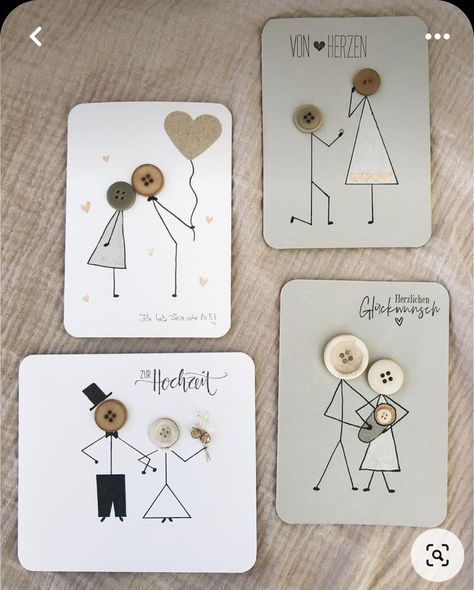 Wedding Card Diy Ideas, Homemade Wedding Cards Easy, Wedding Anniversary Cards Handmade Ideas, Engagement Cards Handmade Diy, Wedding Card Diy Handmade, Wedding Gift Card Ideas, Engagement Cards Ideas, Button Cards Ideas, Card Postal Ideas