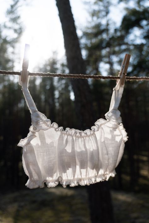 Organic and sustainable white linen lingerie set with bralette bra and thong panties, underwear made of locally produced linen in the North Linen Bra, Linen Bralette, Earth Systems, Nordic Forest, Soft Lingerie, Handmade Bikinis, Earthy Aesthetic, Cotton Lingerie, Flax Plant