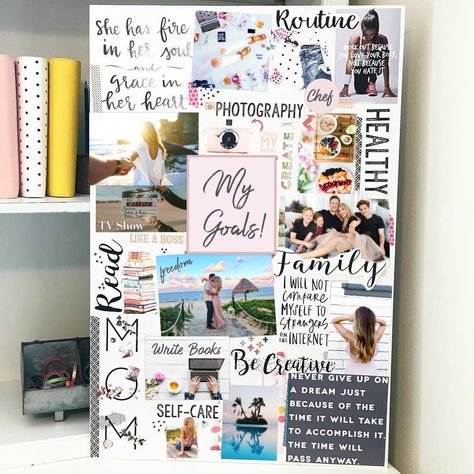 Vision Board For Beginners Vision Board Ideas Examples, Creative Vision Boards, Vision Board Diy, Vision Board Themes, Vision Board Printables, Collage Des Photos, Vision Board Ideas, Fitness Vision Board, Vision Board Examples