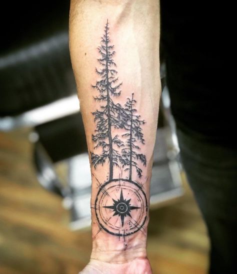 Forest Tattoo Sleeve, Widder Tattoo, Simple Tree Tattoo, Tree Silhouette Tattoo, Pine Tattoo, Tree Sleeve Tattoo, Tree Tattoo Men, Quarter Sleeve Tattoos, Nature Tattoo Sleeve