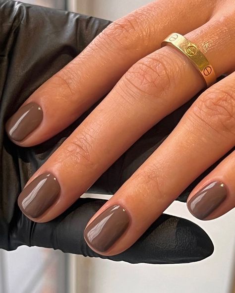 As the chill of fall settles in and winter's chilly embrace approaches, nail trends are taking a deep dive into rich, earthy tones that reflect the mood of the season. We’ve already seen an uptick in this tonal trend with the widespread popularity of brunette color trends and brown hues all over the runway, and this year, brown is emerging as a major player in the world of manicures. Offering a range of shades that feel sophisticated, cozy, and endlessly versatile, everything from deep ... Autumn Nail Colours, Autumn Nail, Fall Nail Trends, Fall Gel Nails, Cute Nails For Fall, Nail Colours, Look Classy, Round Nails, Thanksgiving Nails