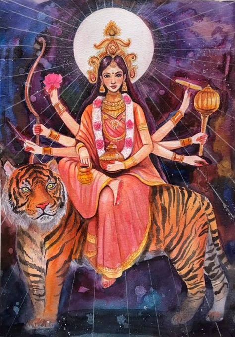 Durga Maa Paintings, Durga Painting, Indian Goddess, Beautiful Art Paintings, Hinduism Art, Vedic Art, Goddess Artwork, Maa Durga, Shiva Art