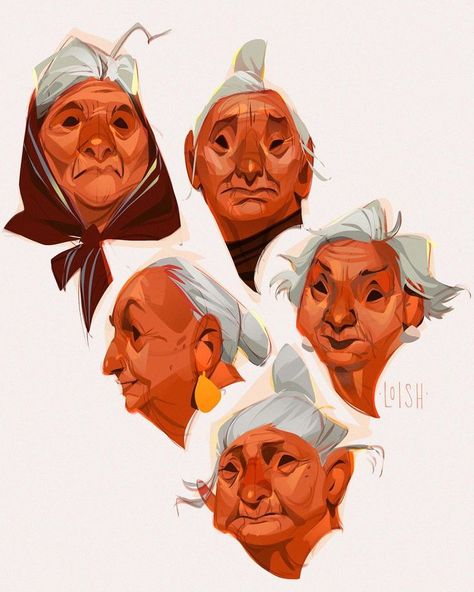 Loish 얼굴 드로잉, Character Design Sketches, Old Lady, Old Woman, Character Design Animation, Cartoon Character Design, Illustration Character Design, Character Design References, Facial Expressions