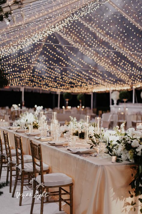 Lighting Canopy Lake Nona Country Club Wedding Lake Wedding Backdrop, Wedding Clear Tent String Lights, Small Outdoor Tent Wedding, Clean Rustic Wedding, La Playa Carmel Wedding, Clear Top Tent Wedding Ceremony, Clean Wedding Decoration, Coastal Tent Wedding, Spring Lake Wedding