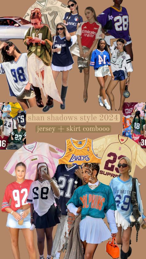 mini skirts maxi skirts lace skirts frilly jersey sports jersey football jersey outfit ideas style inspo trend forecasting Jersey And Mini Skirt Outfit, Outfits With Jerseys Football, How To Style A Football Jersey Women, Jersey Theme Football Game, Jersey Girl Aesthetic, Outfit With Jersey, Jersey Outfit Aesthetic, Jersey Outfit Ideas, Jerseys Outfit