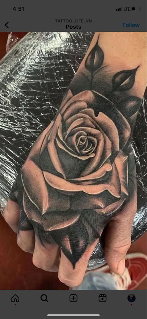 Hand Tattoo Cover Up, Full Hand Tattoo, Skull Hand Tattoo, Rose Hand Tattoo, Rose Tattoos For Men, Rose Tattoos For Women, Mouse Tattoos, Hand And Finger Tattoos, Hand Tats