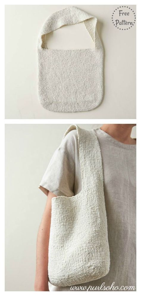 Easy Knit Patterns For Beginners, Knitted Bags Free Patterns Simple, Knitted Bags Pattern, Felted Bag Knitting Pattern, Purse Knitting Patterns Free, Cute Things To Knit Easy, Crochet Slouchy Bag, Easy Knit Bag, Simple Crochet Bag Pattern