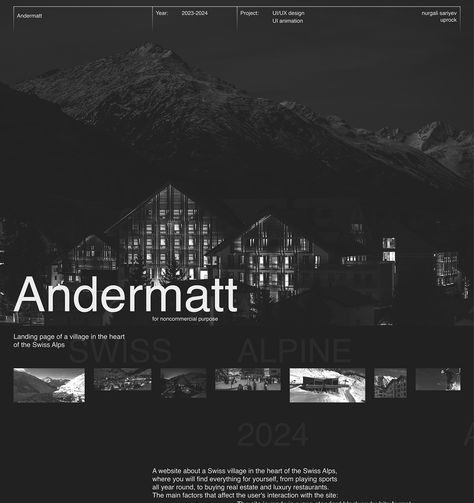 Andermatt Redesign: Modern Web Design Meets Swiss Precision Swiss Web Design, Swiss Typography, Beautiful Web Design, Andermatt, Swiss Style, Monochrome Palette, Luxury Restaurant, Modern Web Design, Swiss Design