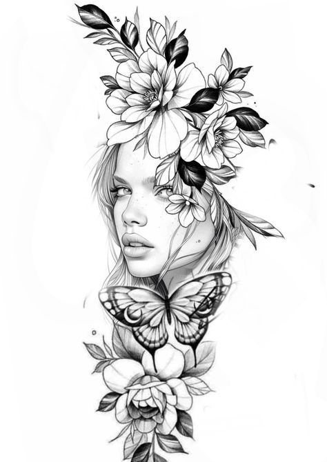 Womens Tattoos Sleeve, Brain With Flowers Tattoo, Fine Line Floral, Amor Tattoo, Geometric Tattoo Pattern, Face Tattoos For Women, Flower Tattoo Drawings, Snake Tattoo Design, Pretty Tattoos For Women