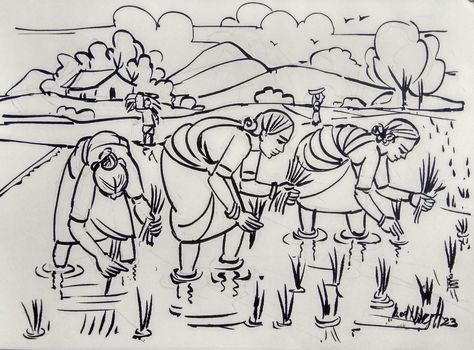 Indian Farmers Season painting composition for students,by Lad Nilesh., I Farmer Drawing Sketch, Farmer Drawing Easy, Farmers Drawing, Village Composition, Farmer Drawing, Student Sketch, Season Painting, Farmer Painting, Painting Composition