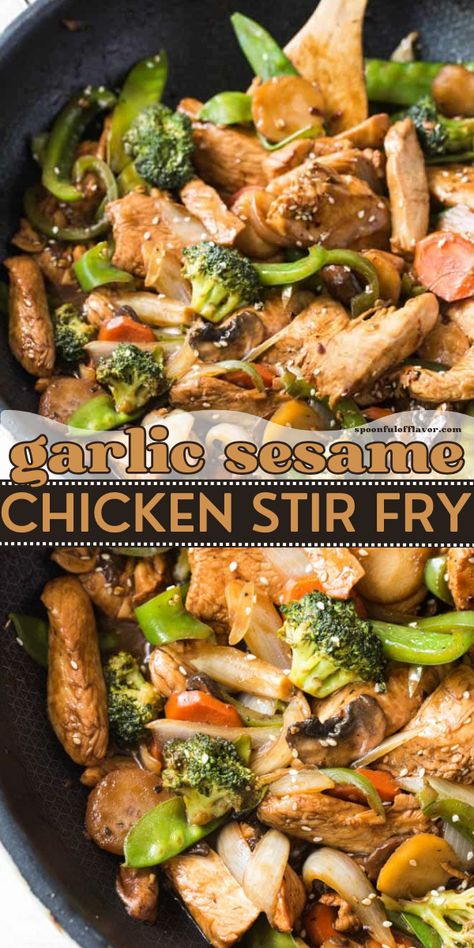 Another healthy food idea is this garilc sesame chicken stir fry!  This healthy dinner recipe gives you a healthy combination of vegetables and authentic Chinese stir fry flavor. Try this sesame chicken stir fry recipe! Sesame Chicken Stir Fry, Broccoli Slaw Recipes, Stir Fry Recipes Healthy, Chicken Stir Fry Recipe, Chinese Stir Fry, Healthy Dinner Recipe, Stir Fry Recipes Chicken, Veggie Snacks, Chinese Cooking Recipes