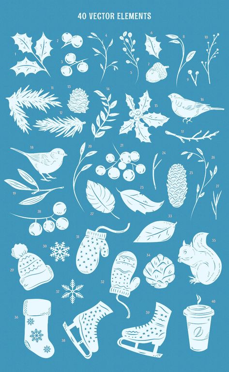 Christmas Gift: Winter Vector Set on Behance Winter Design Graphic, Winter Poster Design, Winter Graphic Design, Holiday Ads, Christmas Vector Illustration, Winter Graphics, Candle Illustration, Winter Vector, Christmas Invite