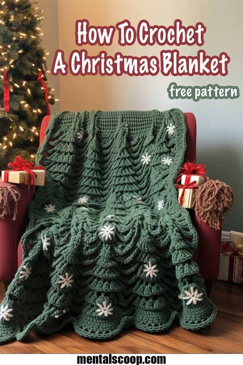 How To Crochet A Christmas Blanket Crochet Christmas Blanket, Crochet Blanket Kit, Christmas Crochet Blanket, Crochet Tree, Crochet Blanket Pattern Easy, Crocheted Blanket, Crochet Xmas, Easy Crochet Blanket, Crochet Christmas Trees