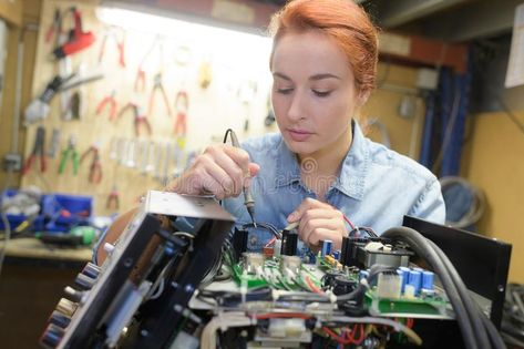 Young Woman Technician Repair Electronics Device Toned Image Stock Photo - Image of electronic, equipment: 123020996 Electrician Aesthetic, Electrical Engineering Aesthetic, Technician Aesthetic, Future Manifestation, Electronic Technician, Female Image, Insta Feed, Aesthetic Photography Grunge, Computer System